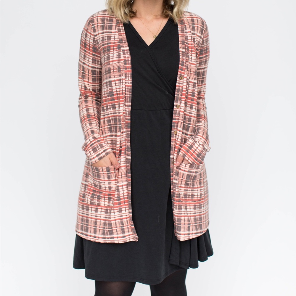 Agnes & Dora Essential‎ Cardigan Berry Plaid Sz S
